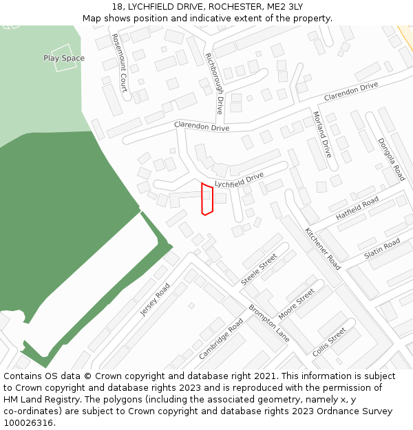 18, LYCHFIELD DRIVE, ROCHESTER, ME2 3LY: Location map and indicative extent of plot