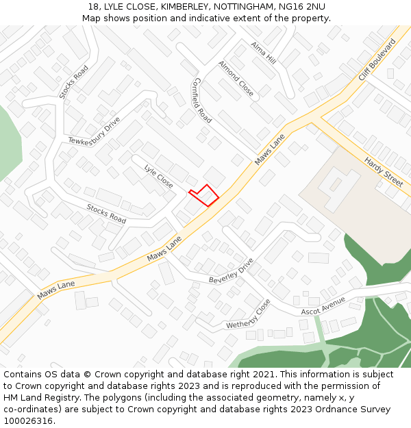 18, LYLE CLOSE, KIMBERLEY, NOTTINGHAM, NG16 2NU: Location map and indicative extent of plot