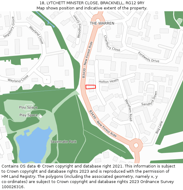 18, LYTCHETT MINSTER CLOSE, BRACKNELL, RG12 9RY: Location map and indicative extent of plot