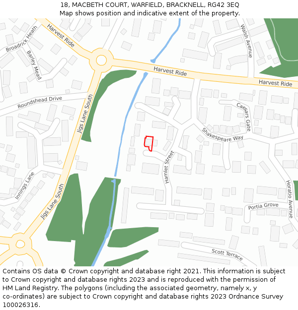 18, MACBETH COURT, WARFIELD, BRACKNELL, RG42 3EQ: Location map and indicative extent of plot