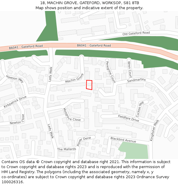 18, MACHIN GROVE, GATEFORD, WORKSOP, S81 8TB: Location map and indicative extent of plot