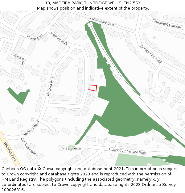 18, MADEIRA PARK, TUNBRIDGE WELLS, TN2 5SX: Location map and indicative extent of plot
