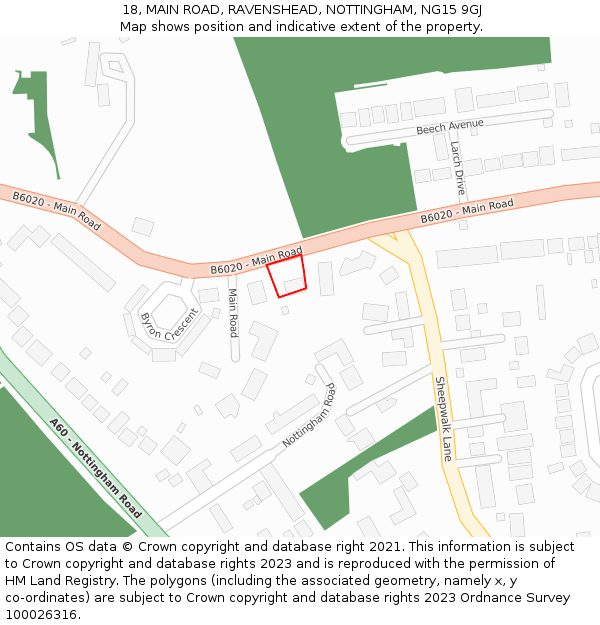 18, MAIN ROAD, RAVENSHEAD, NOTTINGHAM, NG15 9GJ: Location map and indicative extent of plot