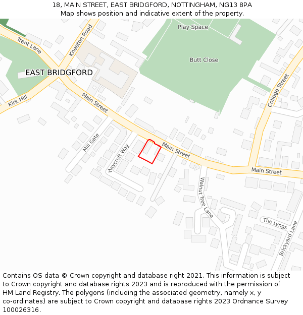 18, MAIN STREET, EAST BRIDGFORD, NOTTINGHAM, NG13 8PA: Location map and indicative extent of plot