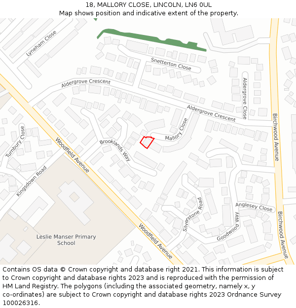 18, MALLORY CLOSE, LINCOLN, LN6 0UL: Location map and indicative extent of plot