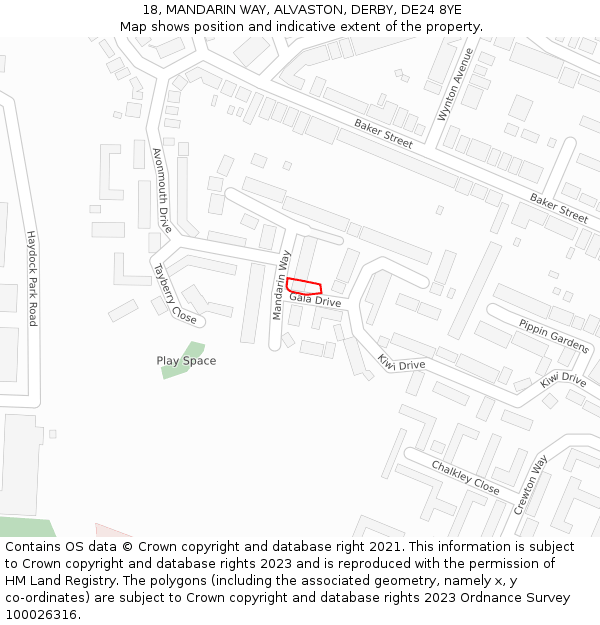 18, MANDARIN WAY, ALVASTON, DERBY, DE24 8YE: Location map and indicative extent of plot