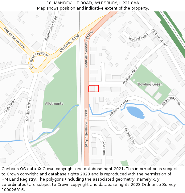 18, MANDEVILLE ROAD, AYLESBURY, HP21 8AA: Location map and indicative extent of plot