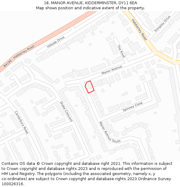 18, MANOR AVENUE, KIDDERMINSTER, DY11 6EA: Location map and indicative extent of plot