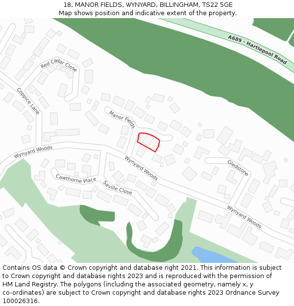 18, MANOR FIELDS, WYNYARD, BILLINGHAM, TS22 5GE: Location map and indicative extent of plot