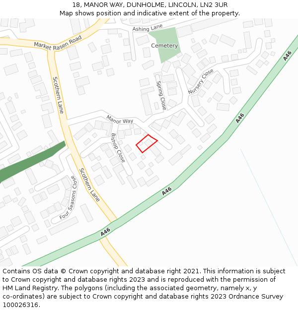 18, MANOR WAY, DUNHOLME, LINCOLN, LN2 3UR: Location map and indicative extent of plot