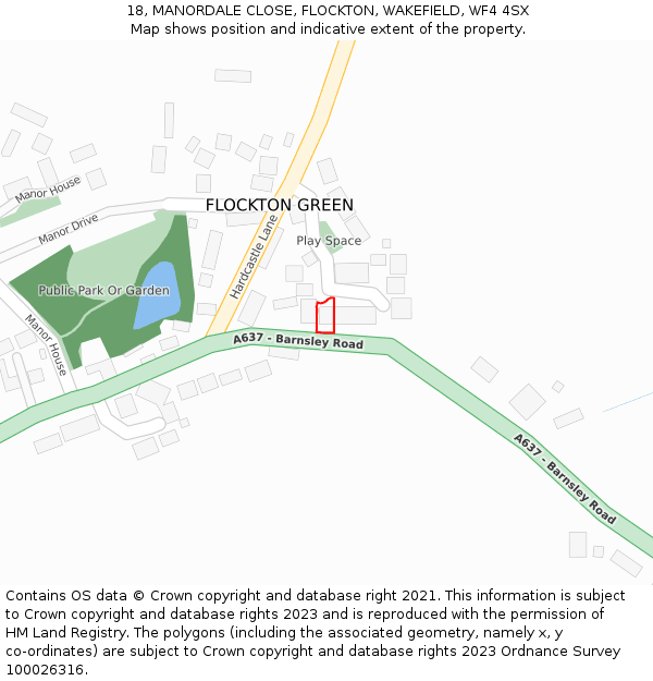 18, MANORDALE CLOSE, FLOCKTON, WAKEFIELD, WF4 4SX: Location map and indicative extent of plot