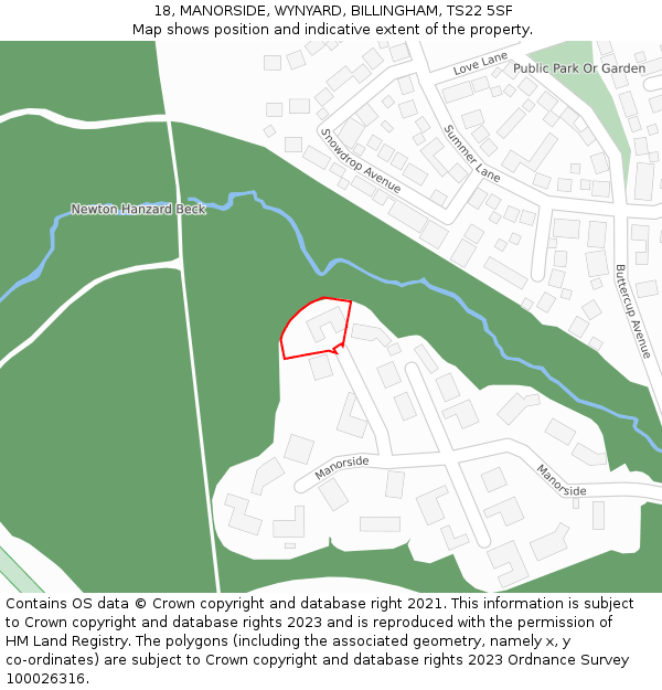 18, MANORSIDE, WYNYARD, BILLINGHAM, TS22 5SF: Location map and indicative extent of plot