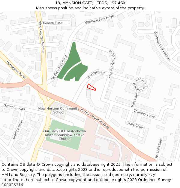 18, MANSION GATE, LEEDS, LS7 4SX: Location map and indicative extent of plot