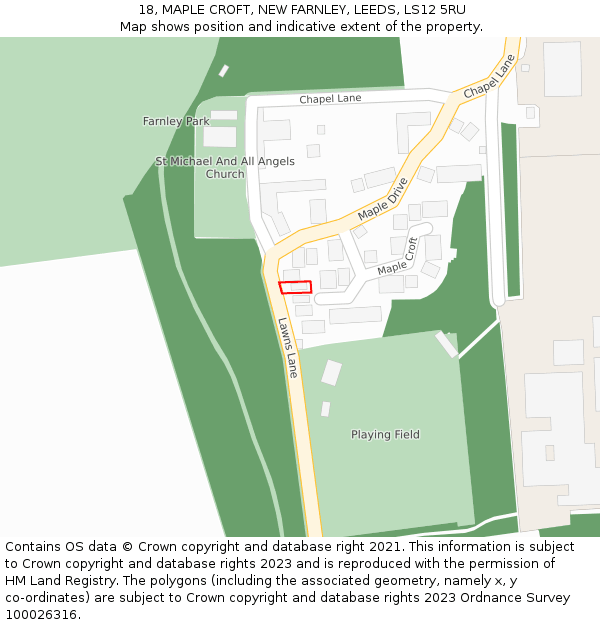 18, MAPLE CROFT, NEW FARNLEY, LEEDS, LS12 5RU: Location map and indicative extent of plot