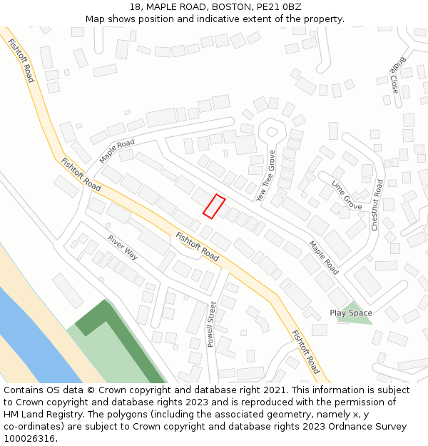 18, MAPLE ROAD, BOSTON, PE21 0BZ: Location map and indicative extent of plot
