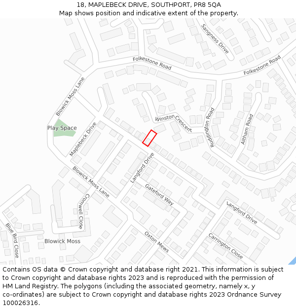 18, MAPLEBECK DRIVE, SOUTHPORT, PR8 5QA: Location map and indicative extent of plot
