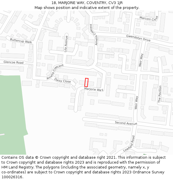 18, MARJORIE WAY, COVENTRY, CV3 1JR: Location map and indicative extent of plot