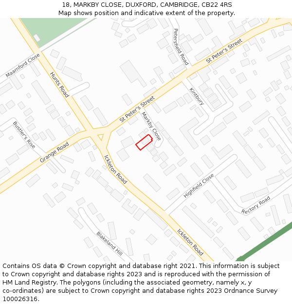 18, MARKBY CLOSE, DUXFORD, CAMBRIDGE, CB22 4RS: Location map and indicative extent of plot