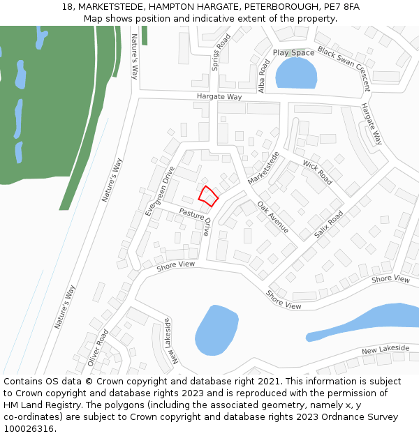 18, MARKETSTEDE, HAMPTON HARGATE, PETERBOROUGH, PE7 8FA: Location map and indicative extent of plot