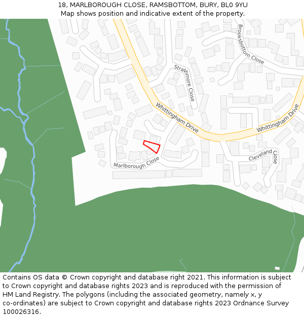 18, MARLBOROUGH CLOSE, RAMSBOTTOM, BURY, BL0 9YU: Location map and indicative extent of plot