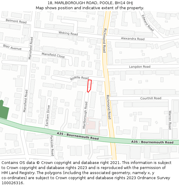 18, MARLBOROUGH ROAD, POOLE, BH14 0HJ: Location map and indicative extent of plot