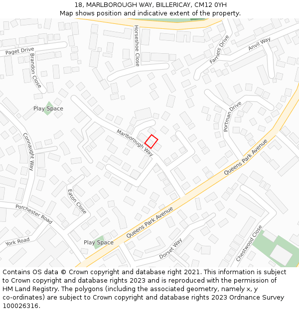 18, MARLBOROUGH WAY, BILLERICAY, CM12 0YH: Location map and indicative extent of plot