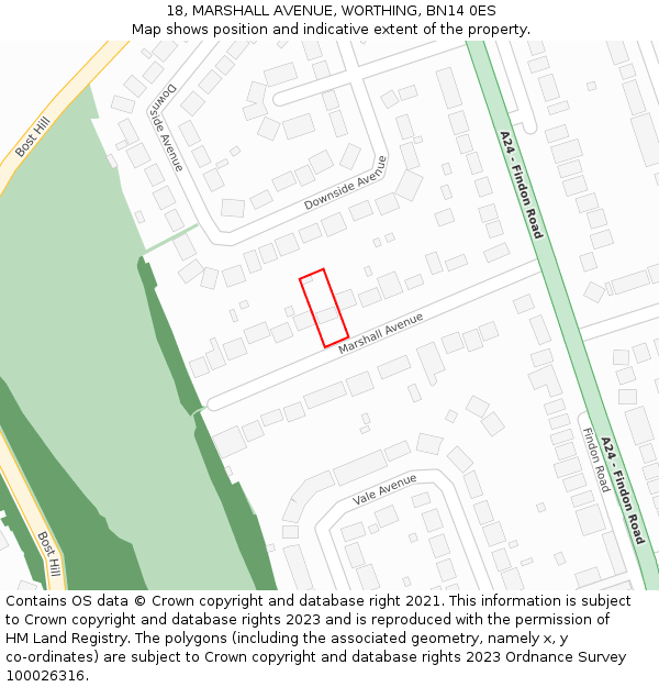 18, MARSHALL AVENUE, WORTHING, BN14 0ES: Location map and indicative extent of plot