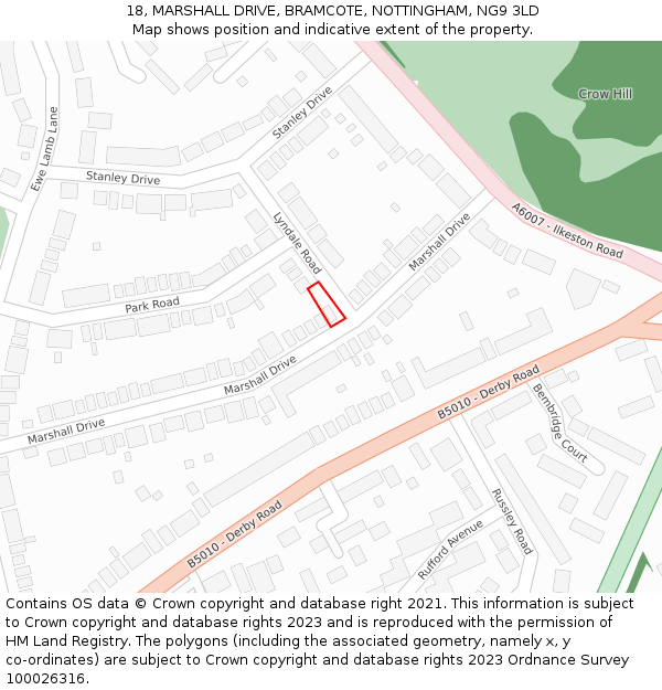 18, MARSHALL DRIVE, BRAMCOTE, NOTTINGHAM, NG9 3LD: Location map and indicative extent of plot