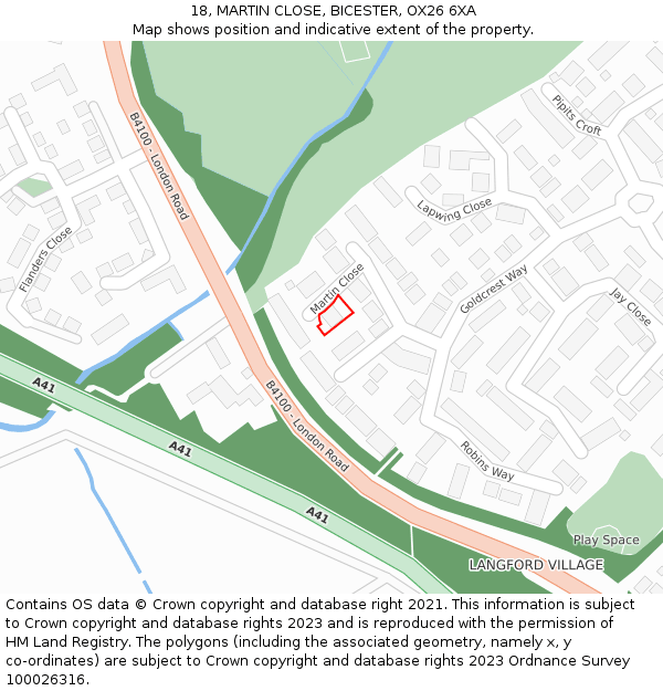 18, MARTIN CLOSE, BICESTER, OX26 6XA: Location map and indicative extent of plot