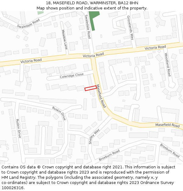 18, MASEFIELD ROAD, WARMINSTER, BA12 8HN: Location map and indicative extent of plot