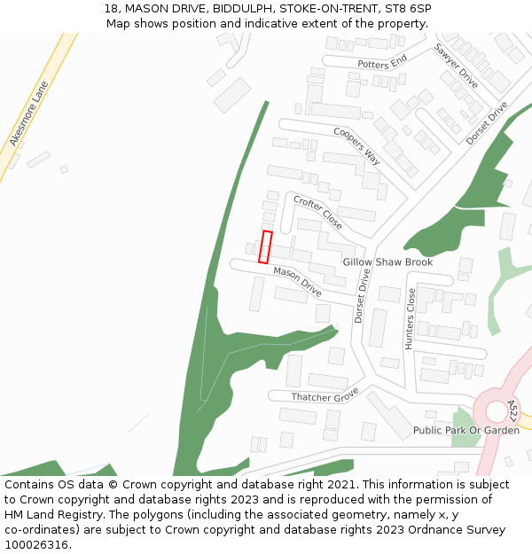 18, MASON DRIVE, BIDDULPH, STOKE-ON-TRENT, ST8 6SP: Location map and indicative extent of plot