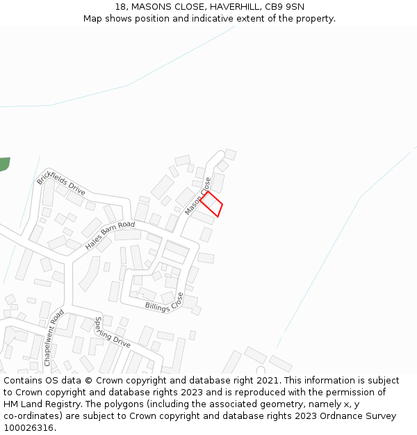 18, MASONS CLOSE, HAVERHILL, CB9 9SN: Location map and indicative extent of plot