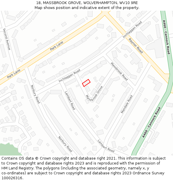 18, MASSBROOK GROVE, WOLVERHAMPTON, WV10 9RE: Location map and indicative extent of plot