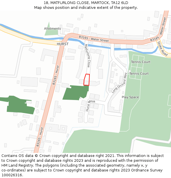18, MATFURLONG CLOSE, MARTOCK, TA12 6LD: Location map and indicative extent of plot