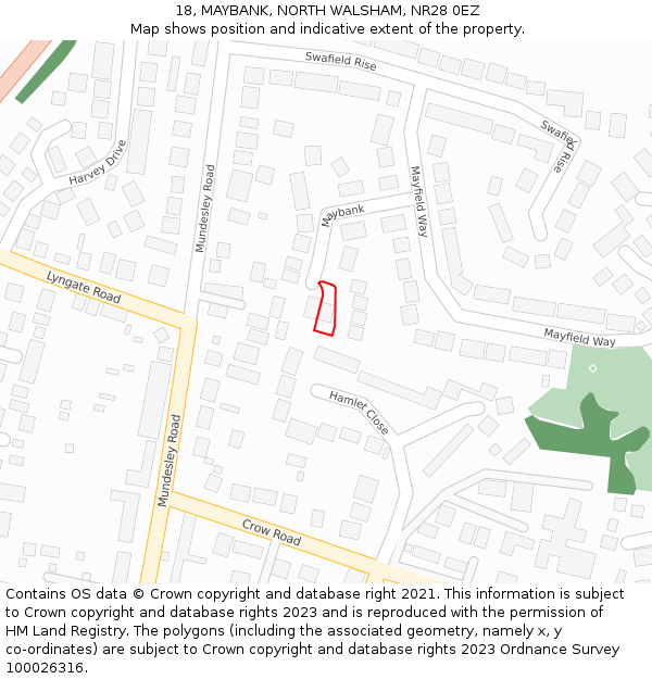 18, MAYBANK, NORTH WALSHAM, NR28 0EZ: Location map and indicative extent of plot