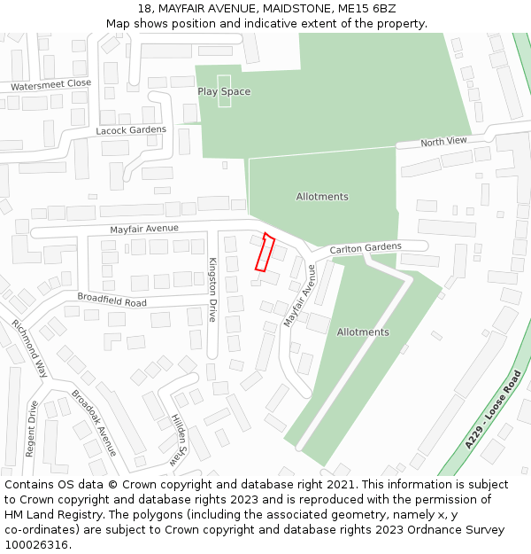 18, MAYFAIR AVENUE, MAIDSTONE, ME15 6BZ: Location map and indicative extent of plot