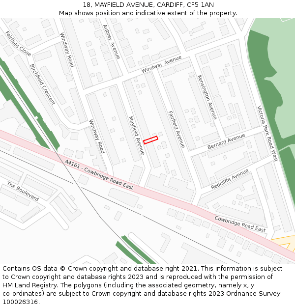 18, MAYFIELD AVENUE, CARDIFF, CF5 1AN: Location map and indicative extent of plot