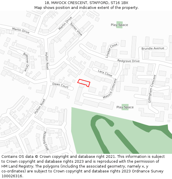 18, MAYOCK CRESCENT, STAFFORD, ST16 1BX: Location map and indicative extent of plot