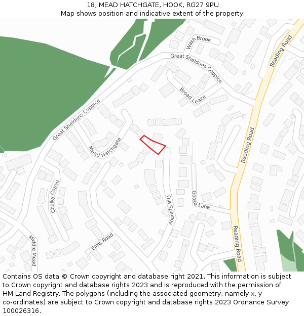 18, MEAD HATCHGATE, HOOK, RG27 9PU: Location map and indicative extent of plot