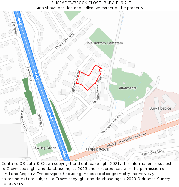 18, MEADOWBROOK CLOSE, BURY, BL9 7LE: Location map and indicative extent of plot