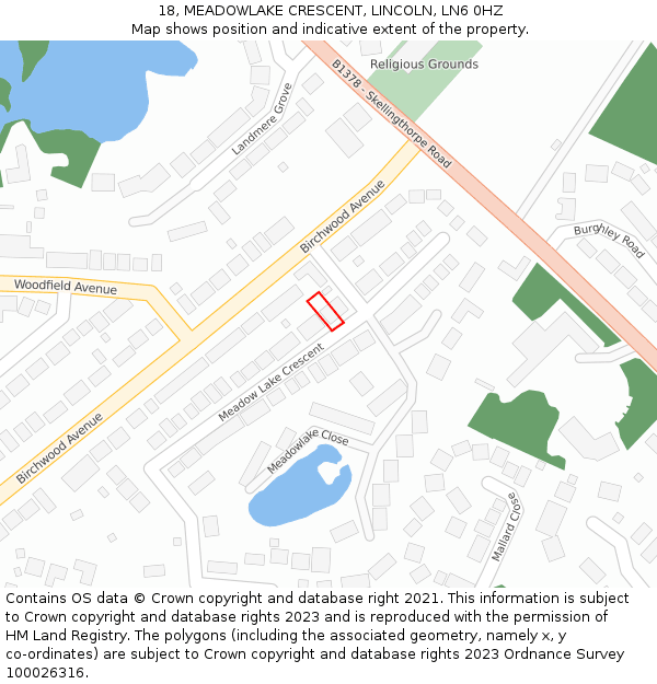 18, MEADOWLAKE CRESCENT, LINCOLN, LN6 0HZ: Location map and indicative extent of plot