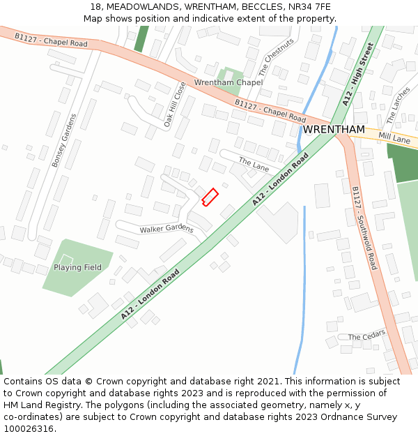 18, MEADOWLANDS, WRENTHAM, BECCLES, NR34 7FE: Location map and indicative extent of plot