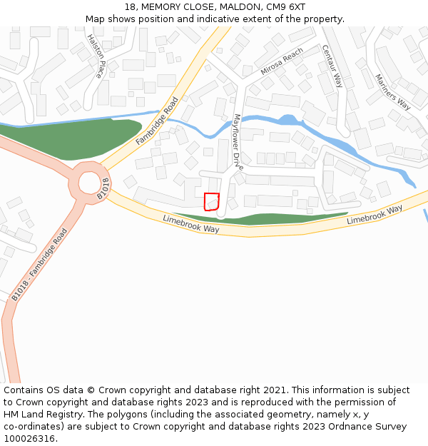 18, MEMORY CLOSE, MALDON, CM9 6XT: Location map and indicative extent of plot