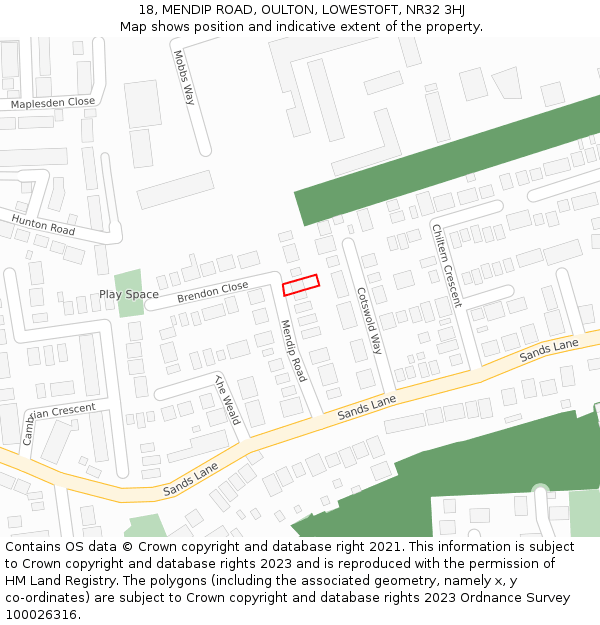 18, MENDIP ROAD, OULTON, LOWESTOFT, NR32 3HJ: Location map and indicative extent of plot