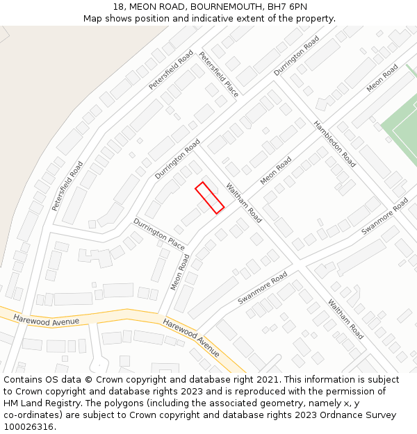 18, MEON ROAD, BOURNEMOUTH, BH7 6PN: Location map and indicative extent of plot