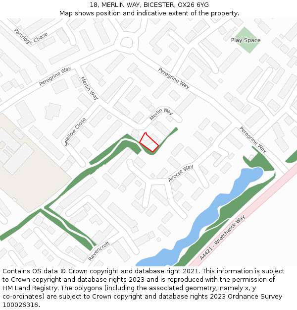 18, MERLIN WAY, BICESTER, OX26 6YG: Location map and indicative extent of plot