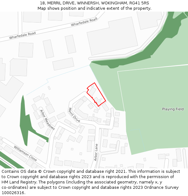 18, MERRIL DRIVE, WINNERSH, WOKINGHAM, RG41 5RS: Location map and indicative extent of plot