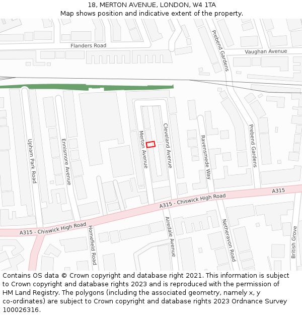 18, MERTON AVENUE, LONDON, W4 1TA: Location map and indicative extent of plot