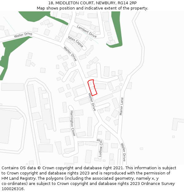 18, MIDDLETON COURT, NEWBURY, RG14 2RP: Location map and indicative extent of plot