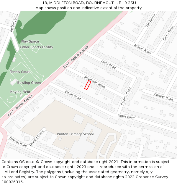 18, MIDDLETON ROAD, BOURNEMOUTH, BH9 2SU: Location map and indicative extent of plot